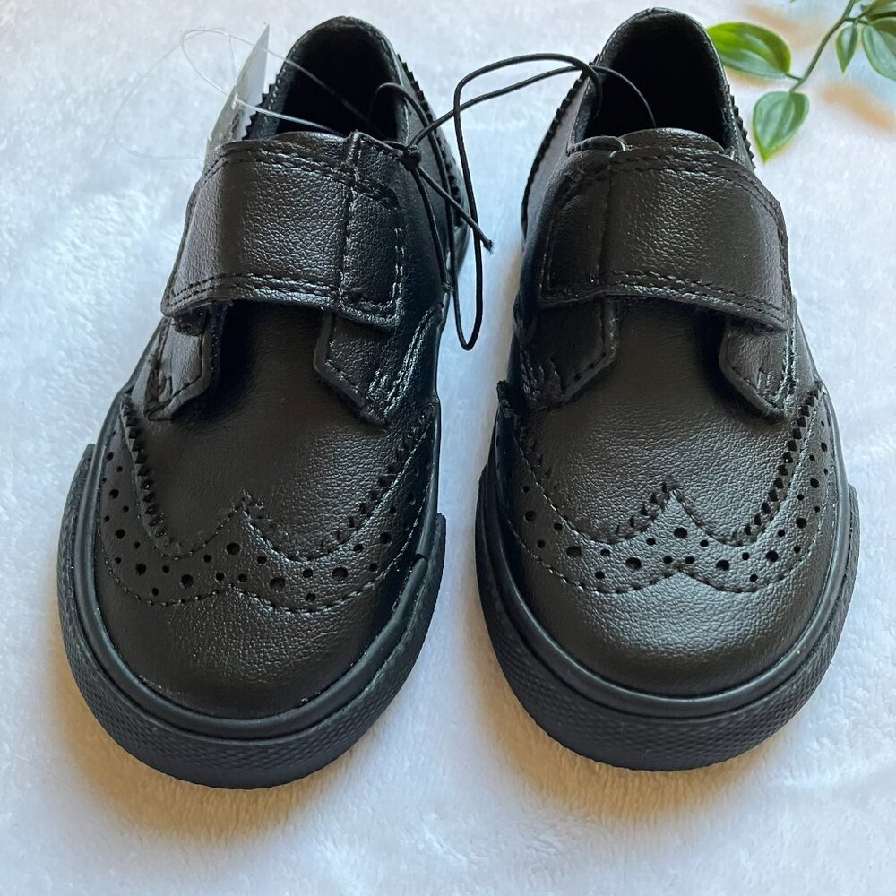 George Toddler Black Dress Shoes Size 6 Oxford Wingtip Velcro NWT